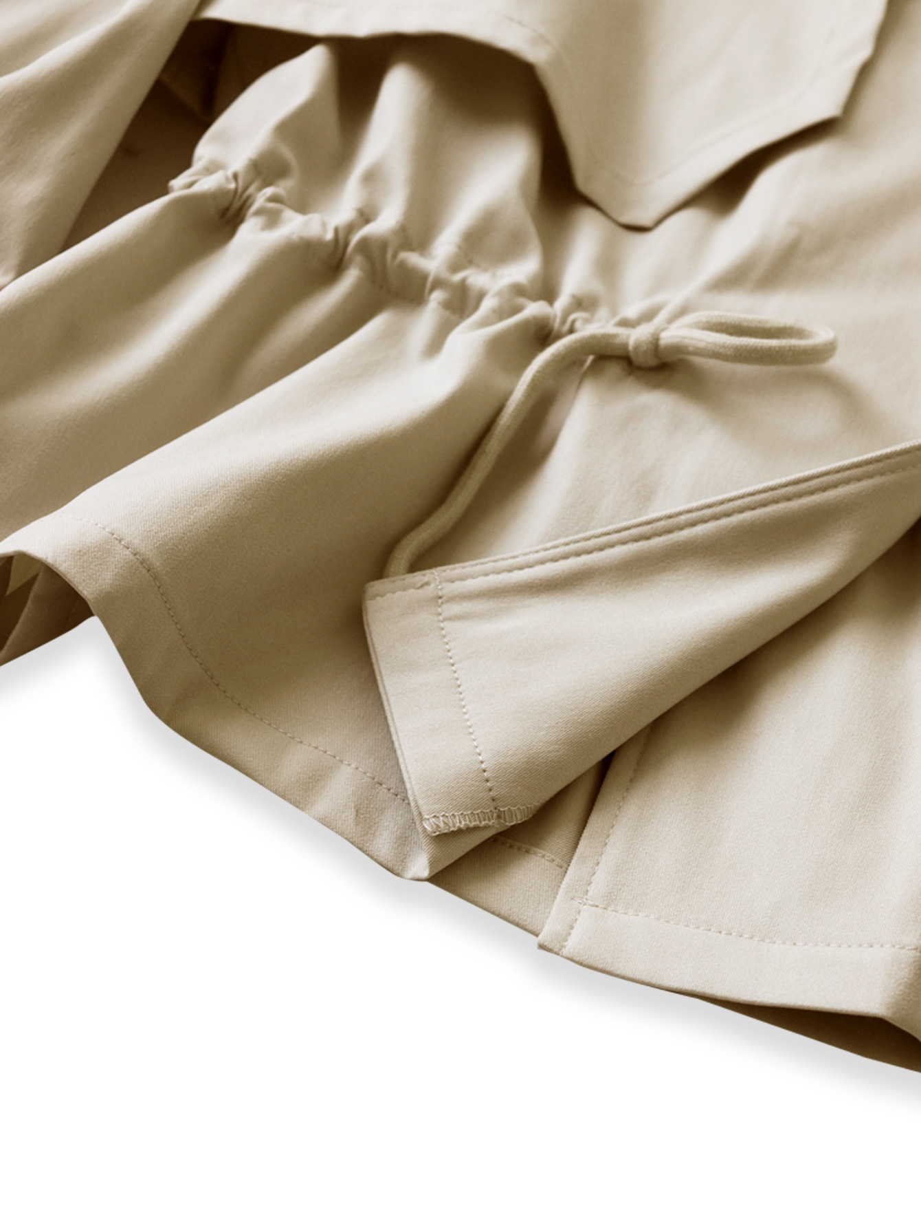 Lapel Collar Waist-Cinching Drawstring Slimming Short Trench Coat