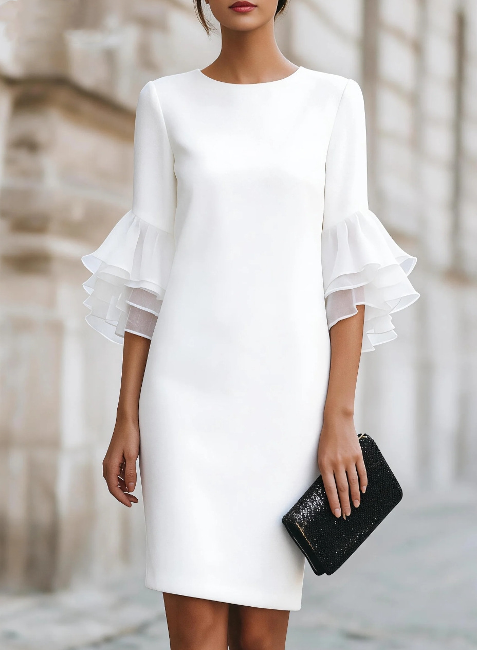 Elegant ruffled trumpet sleeve fitted dress