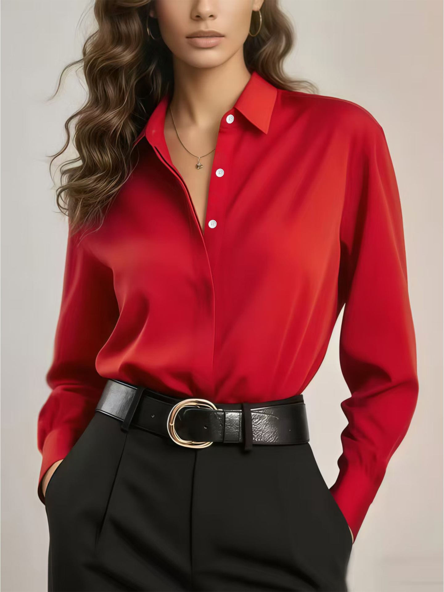 Solid minimalist long-sleeve loose-fit shirt