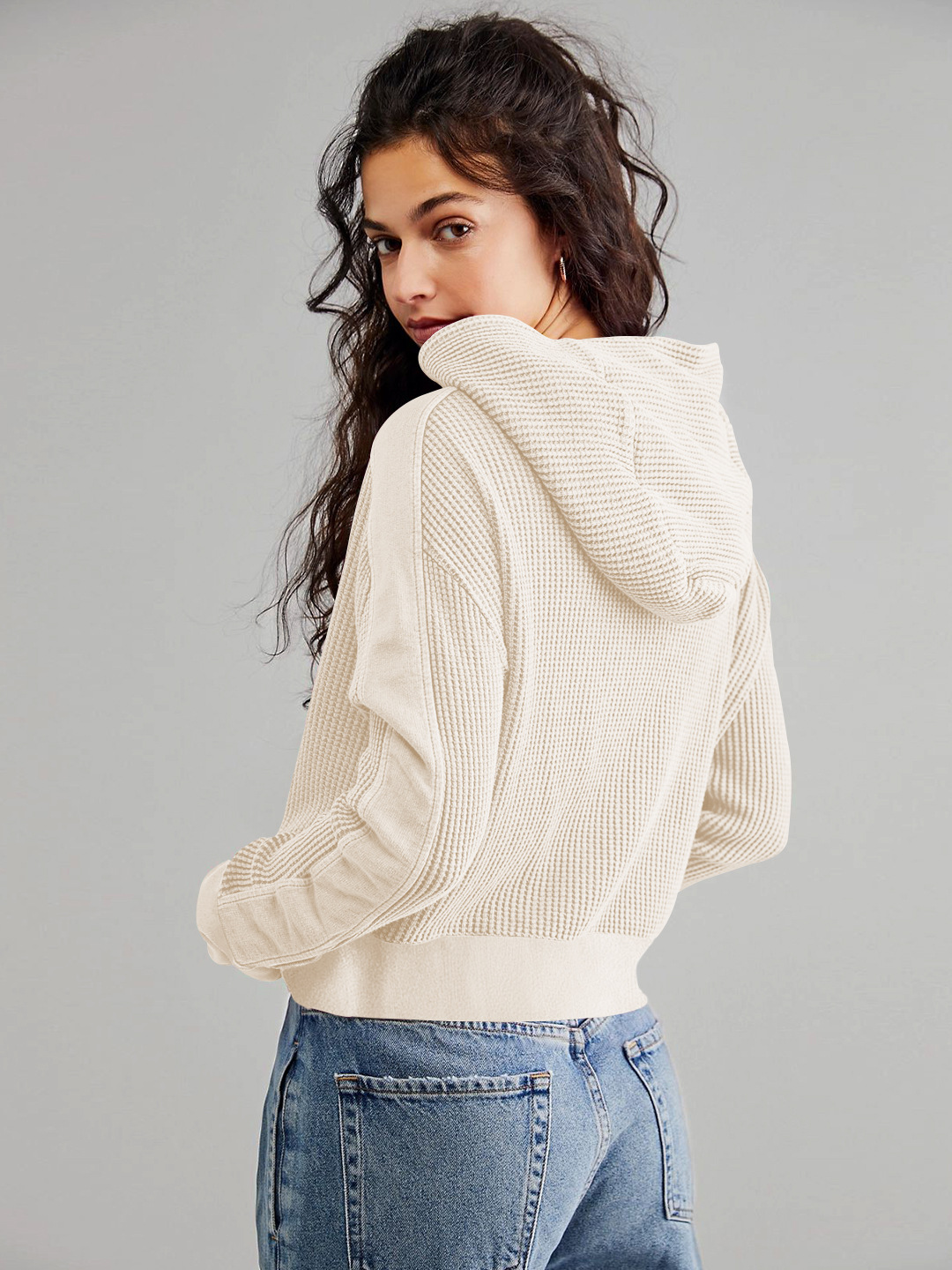Spliced Relaxed Fit Zip-Up Cropped Hoodie