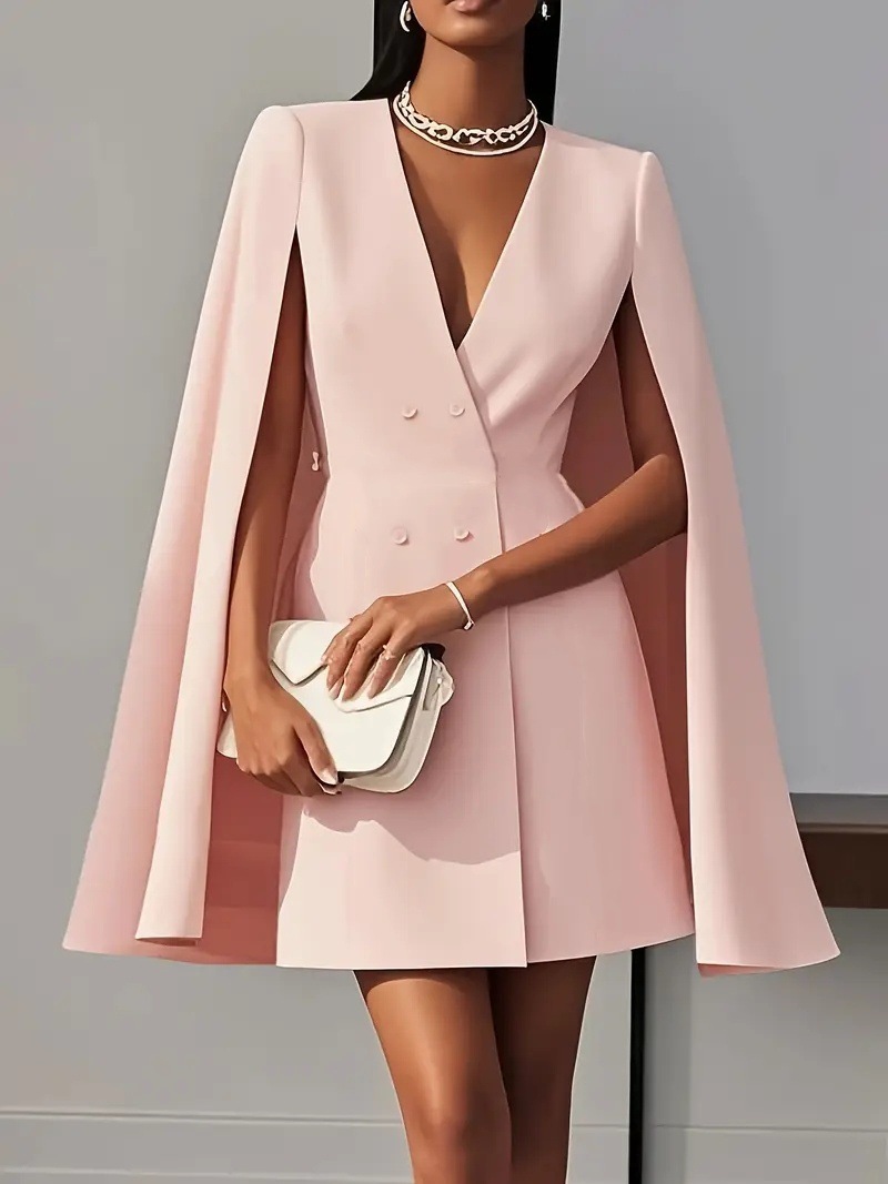 Double-Breasted Cape Blazer Dress