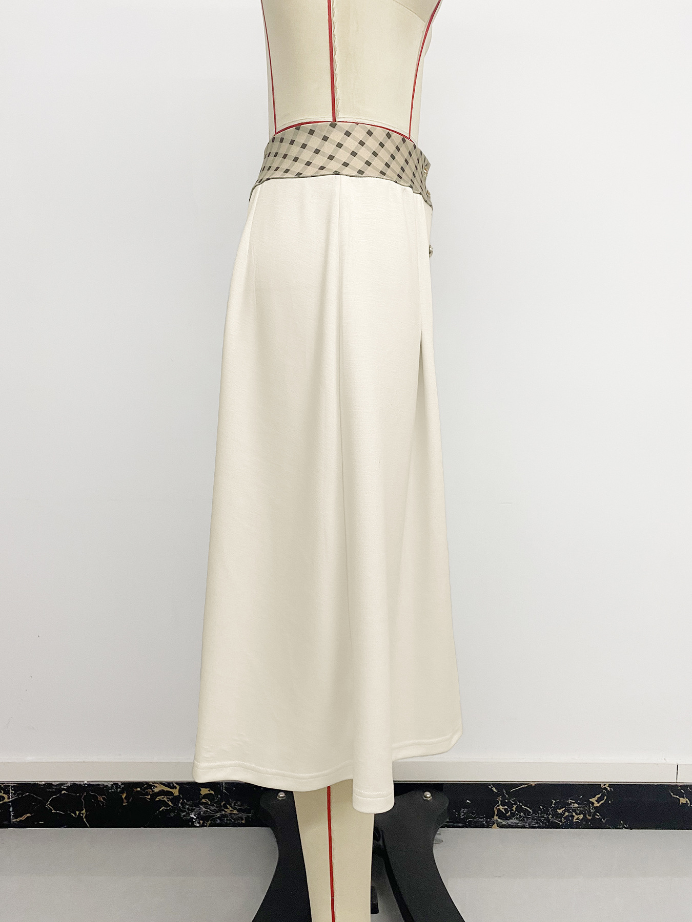 Casual High-Waist Plaid Patchwork Skirt