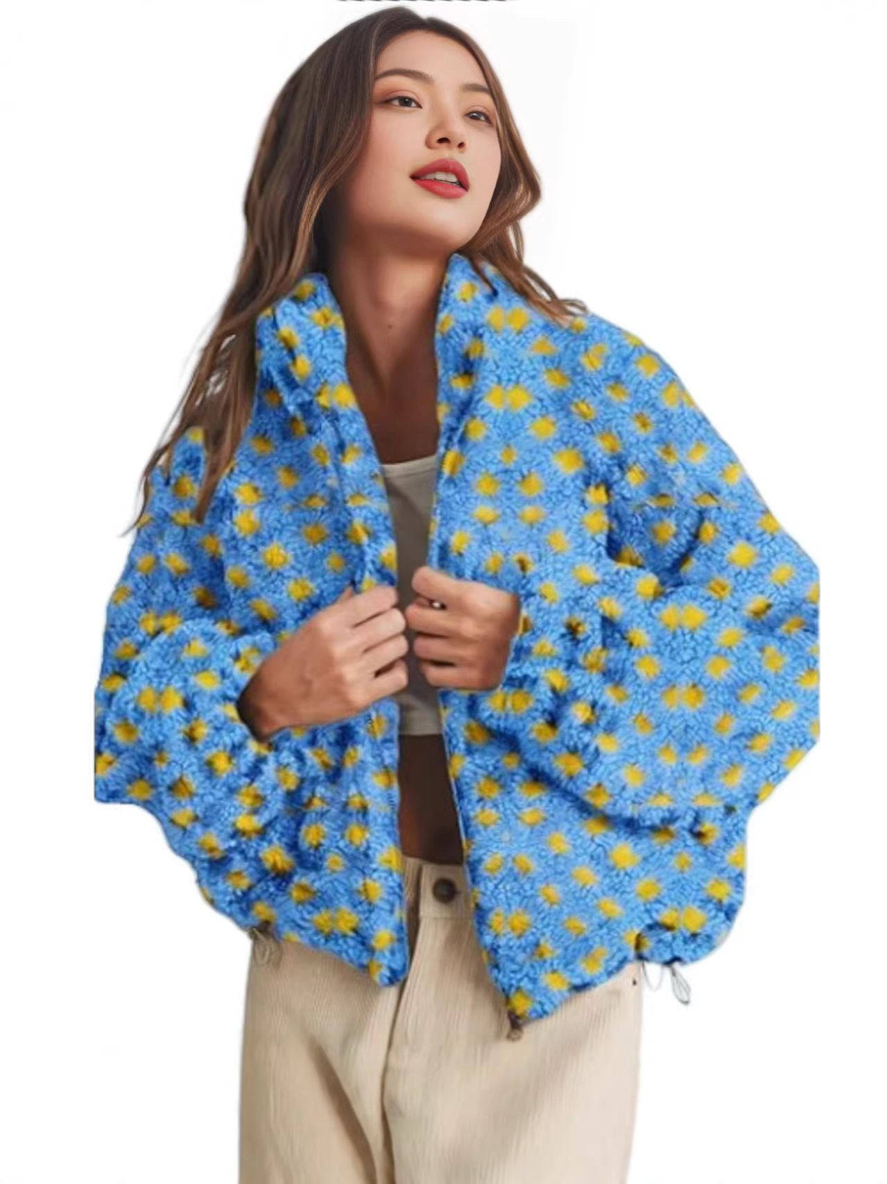 Lamb Wool Fleece Plaid Coat