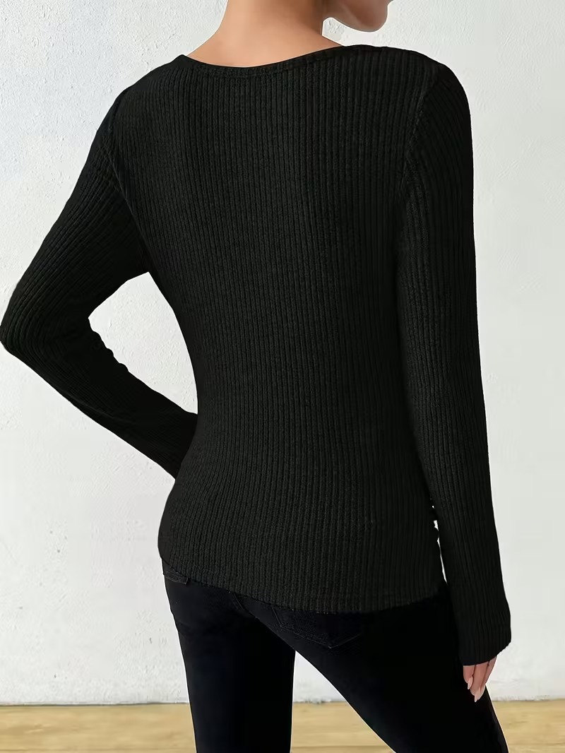 Women's Solid Color Long Sleeve Knit Sweater Casual Top