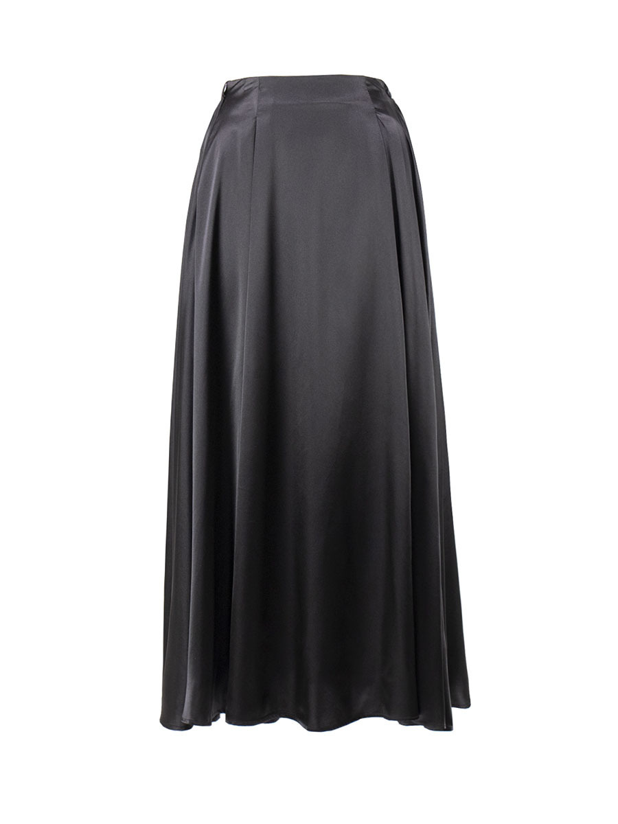 Elegant high-waist satin mid-length skirt