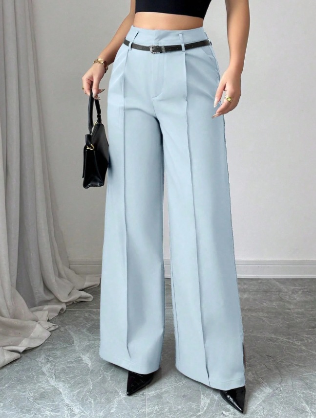 Casual elegant commuting high-waisted loose straight-leg long suit pants