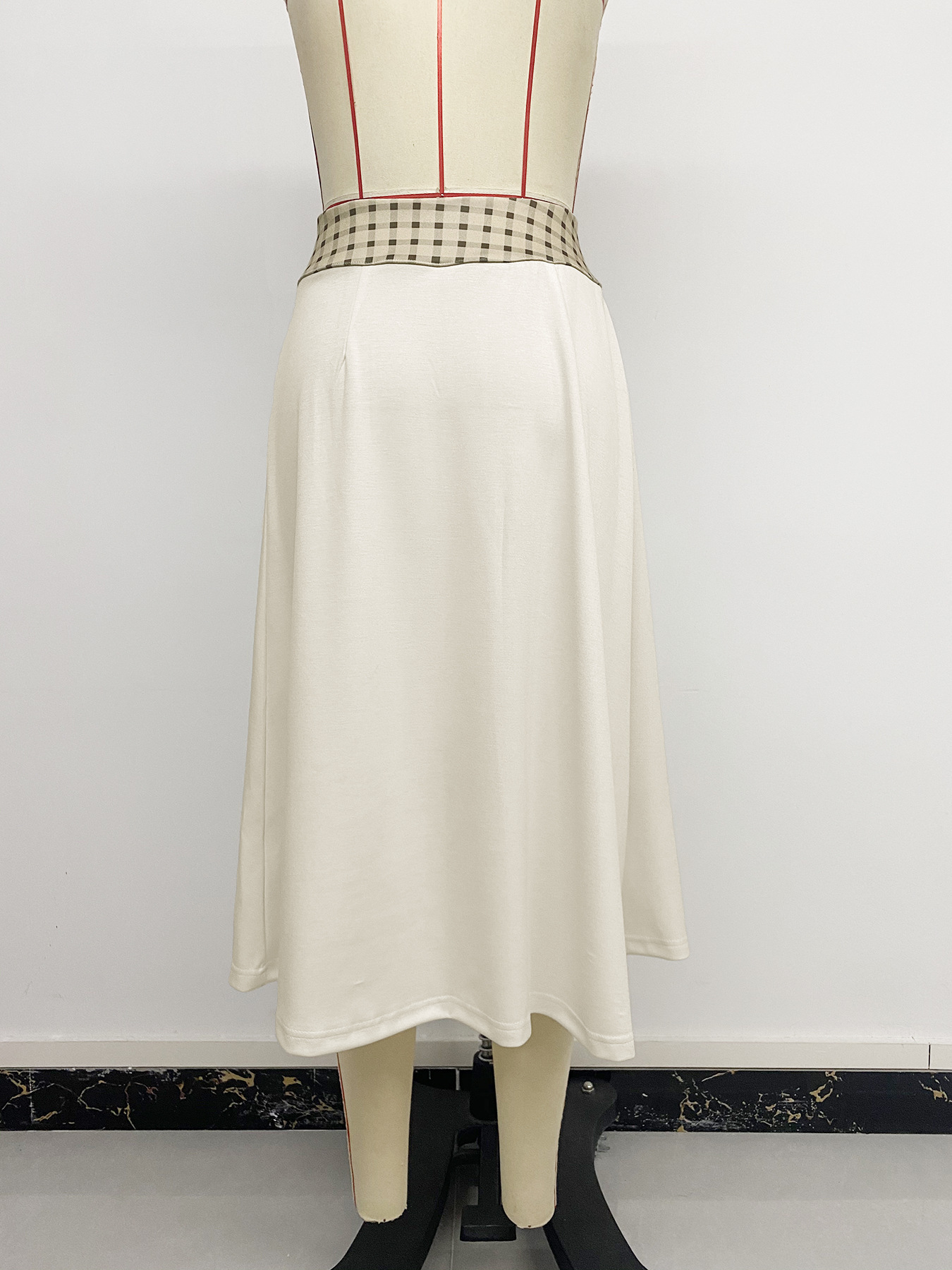 Casual High-Waist Plaid Patchwork Skirt