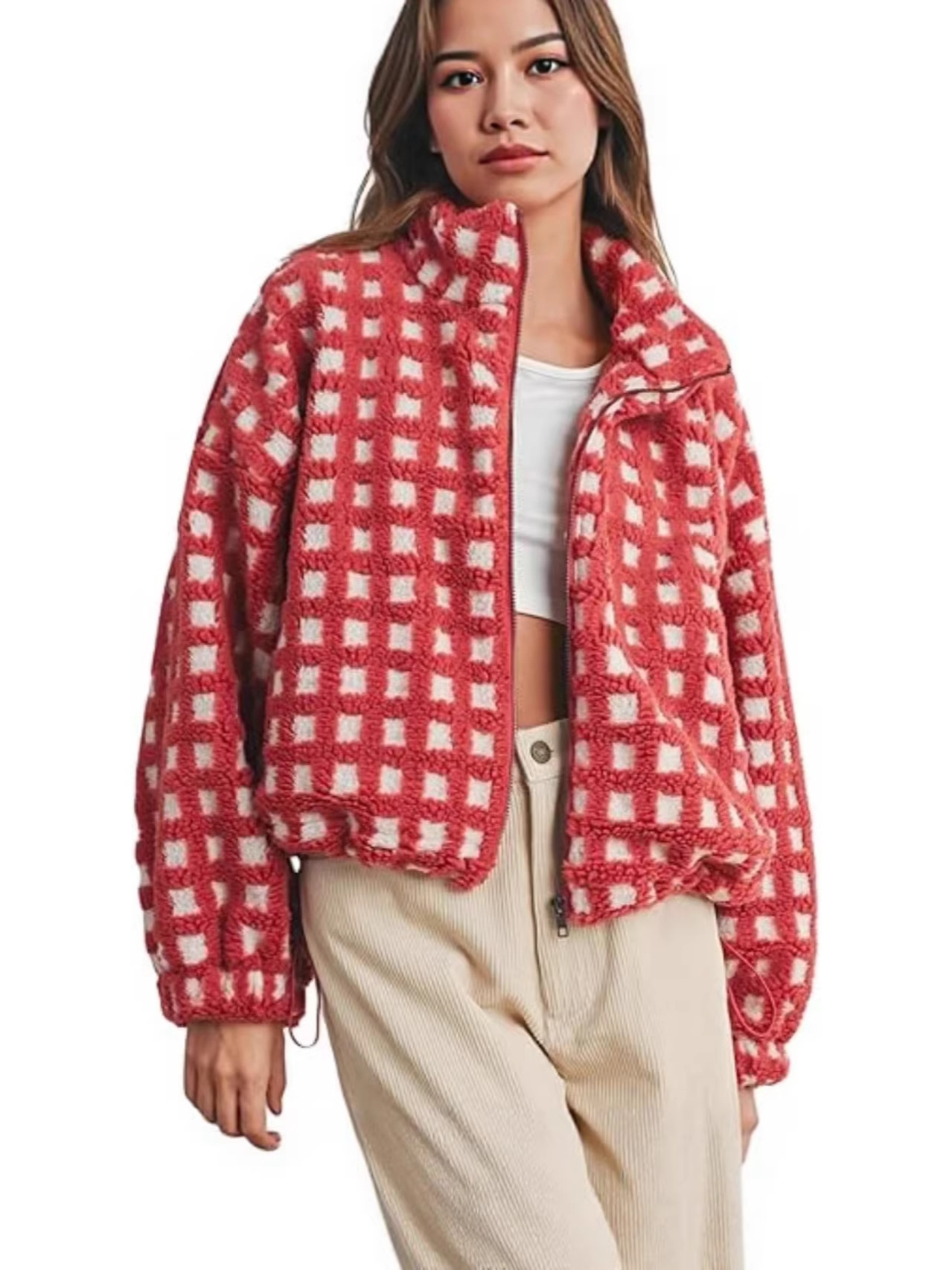 Lamb Wool Fleece Plaid Coat
