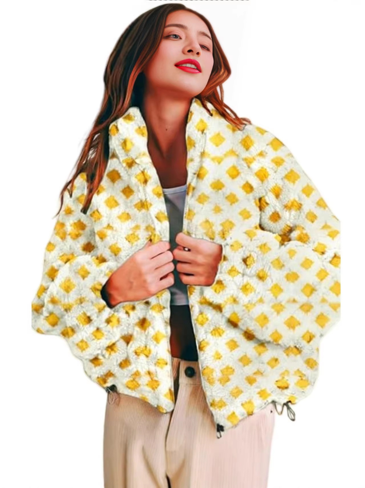 Lamb Wool Fleece Plaid Coat