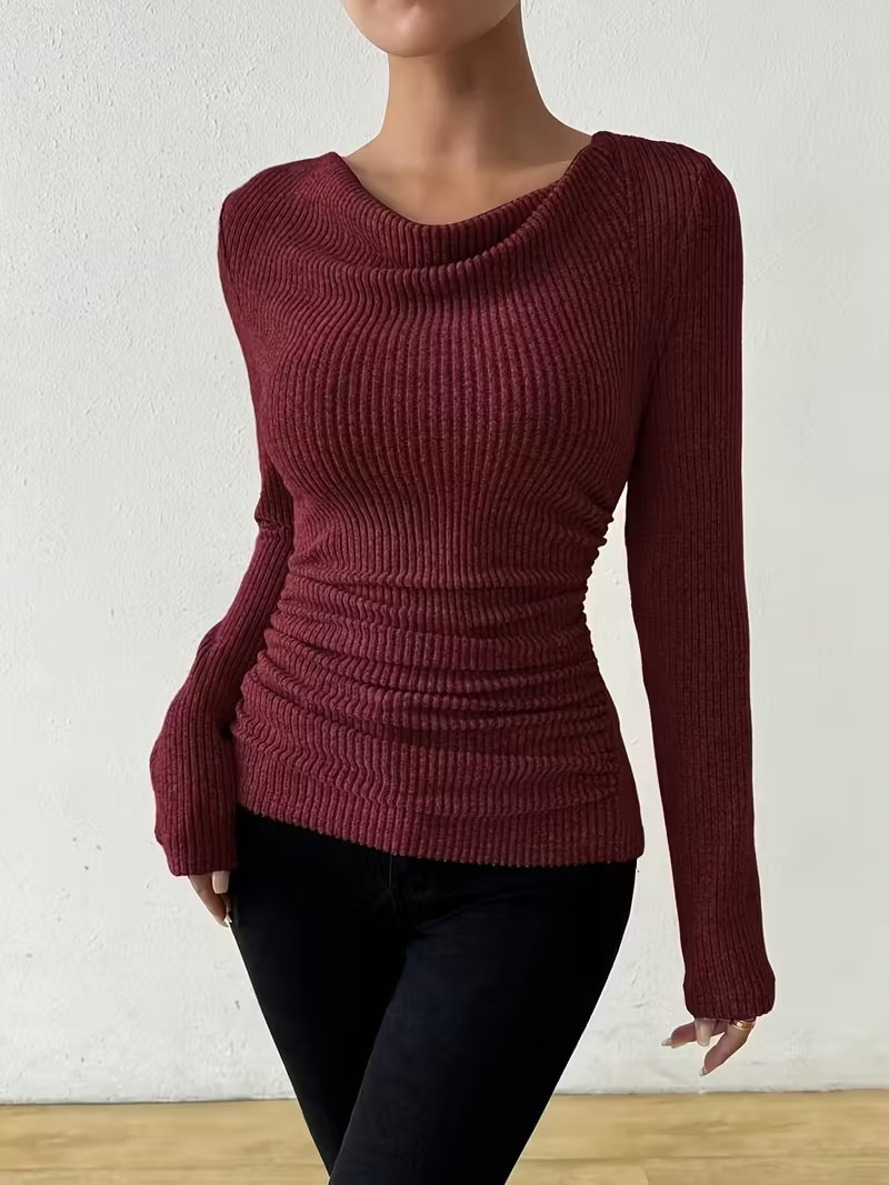 Women's Solid Color Long Sleeve Knit Sweater Casual Top