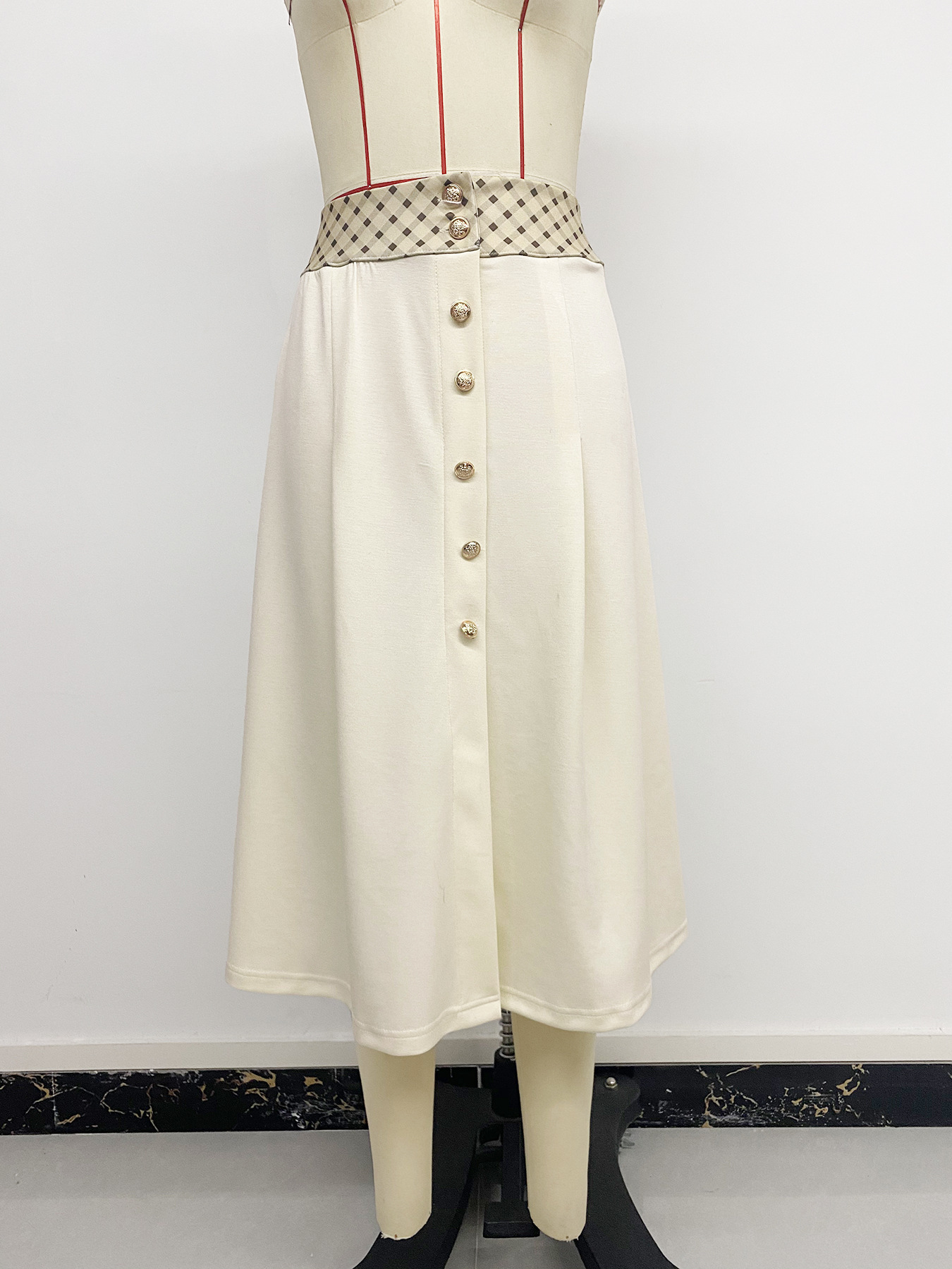 Casual High-Waist Plaid Patchwork Skirt