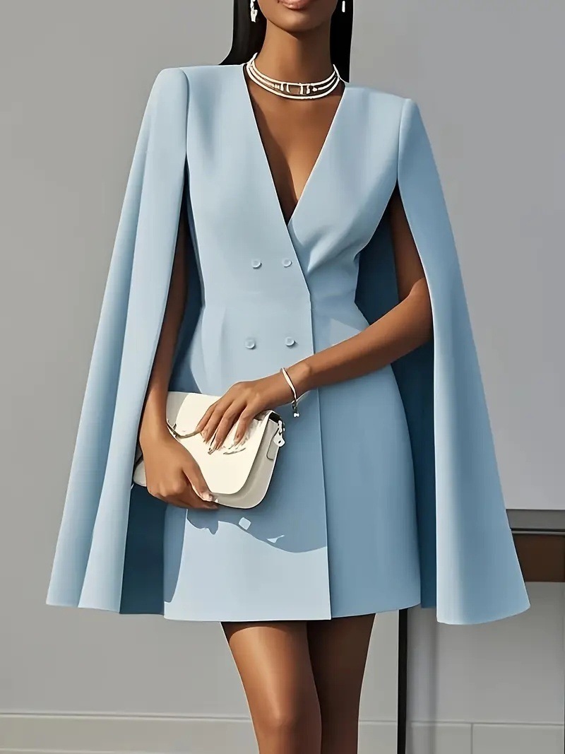 Double-Breasted Cape Blazer Dress