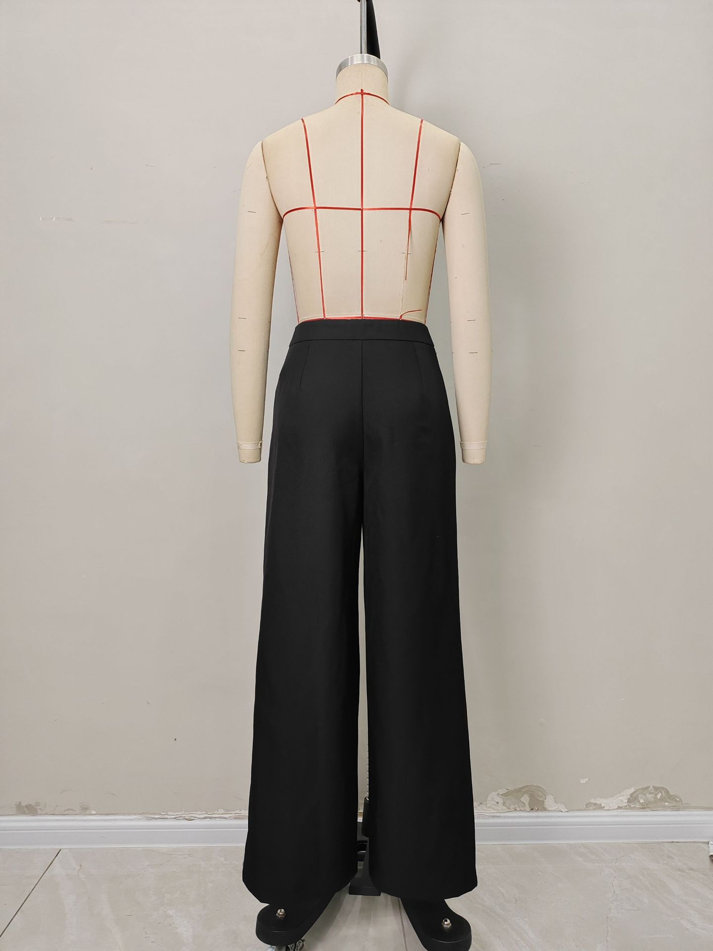 High-waist straight-leg casual trousers with zipper, drape fabric
