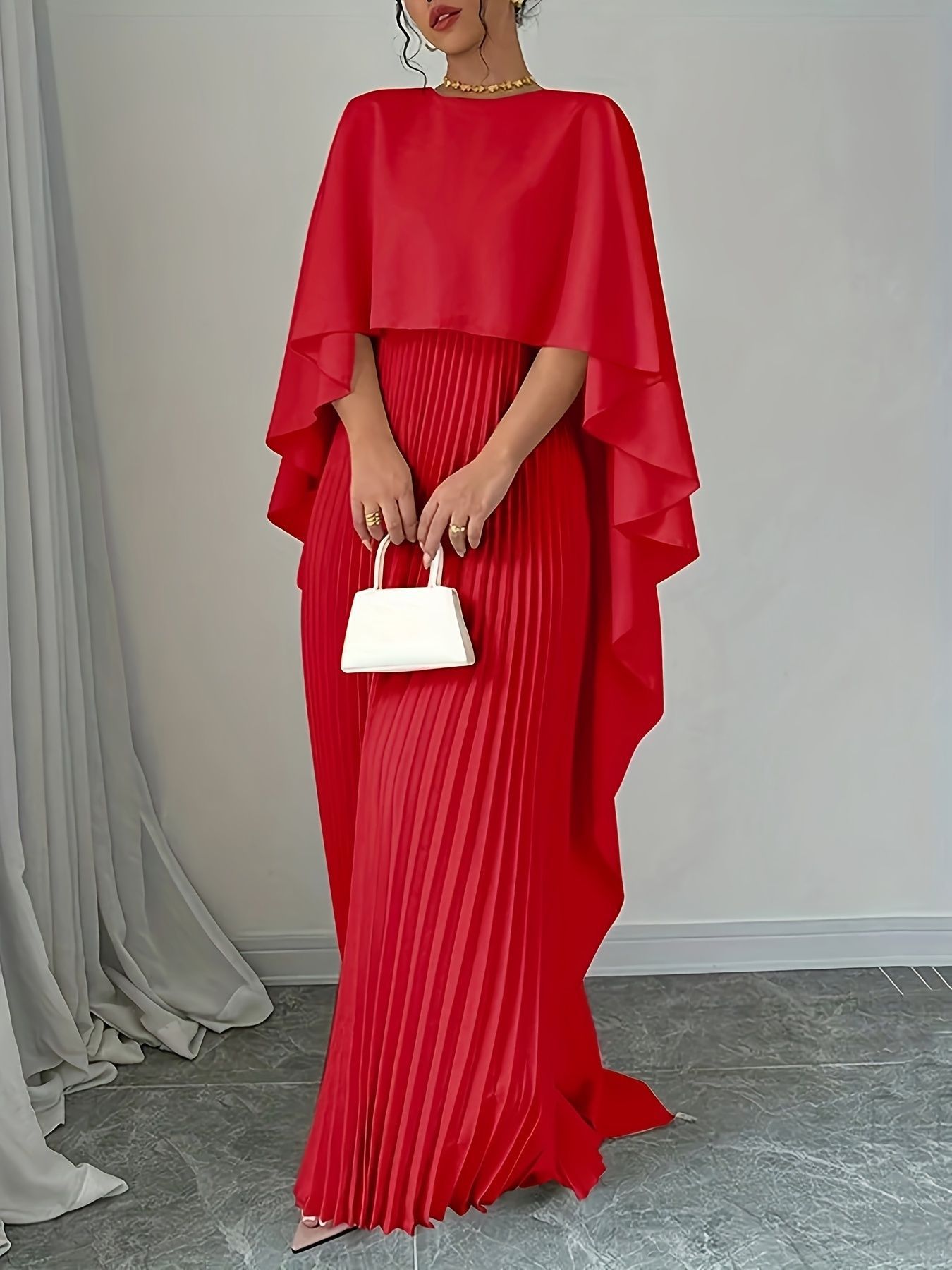 Loose batwing sleeve pleated irregular dress set