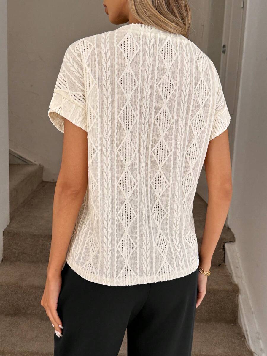 Casual Round Neck Jacquard Short Sleeve T-Shirt