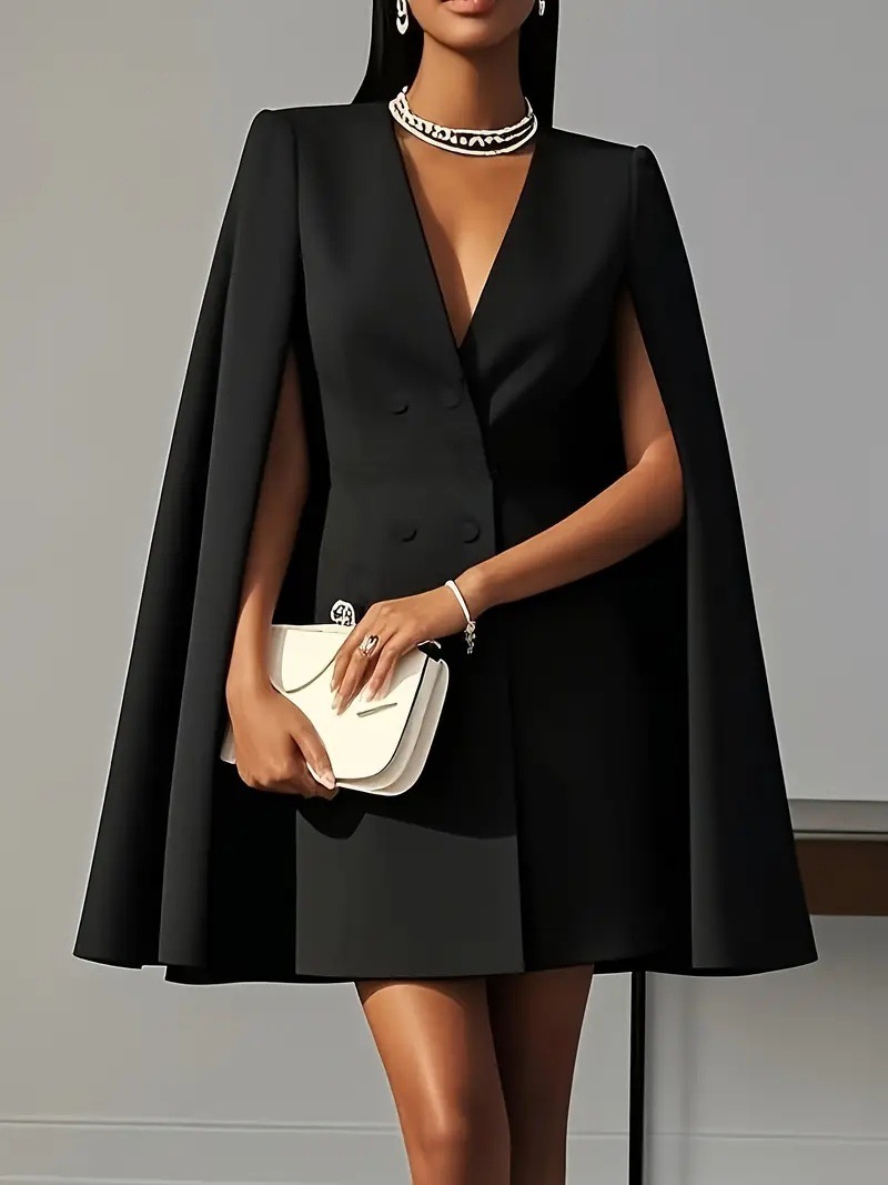 Double-Breasted Cape Blazer Dress