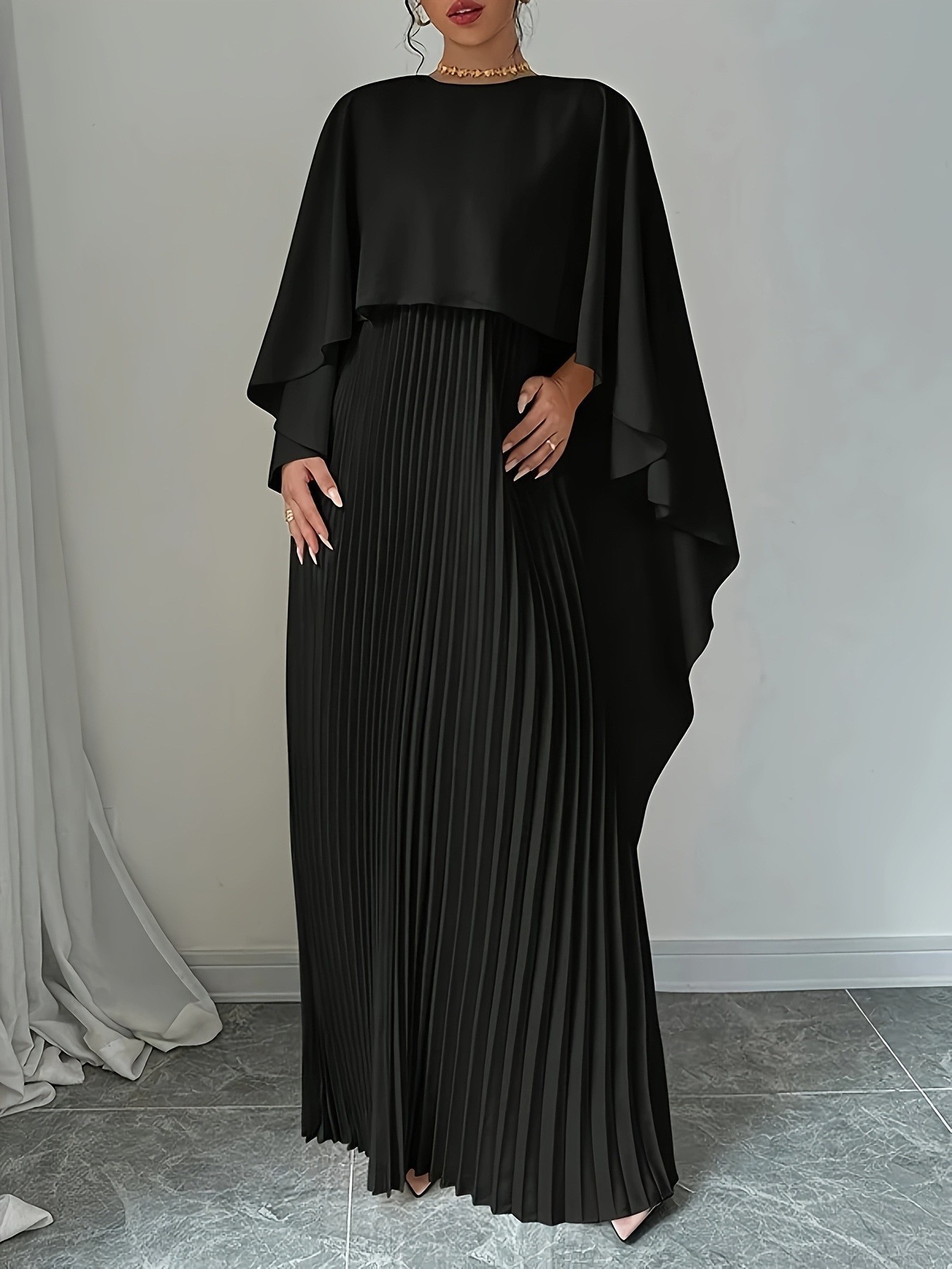 Loose Batwing Sleeve Pleated Asymmetric Two-Piece Set