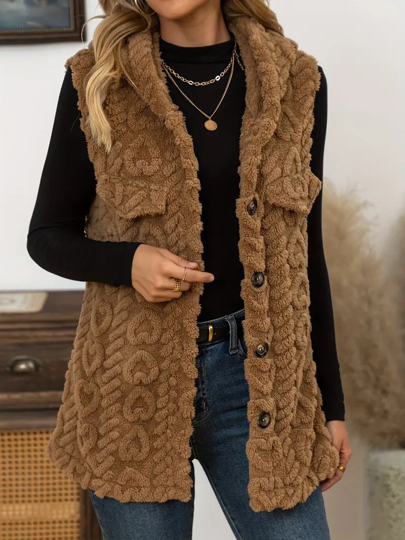 Double-sided diamond-quilted plush sleeveless hooded jacket