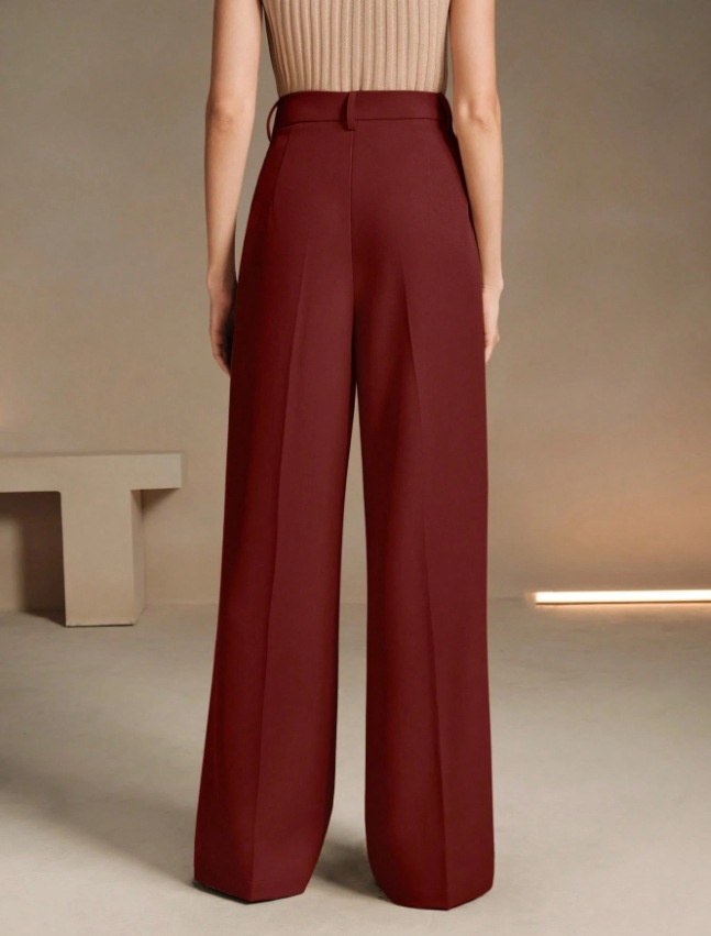 High-Waist Straight Leg Trousers with Flowing Fabric - Commuter White