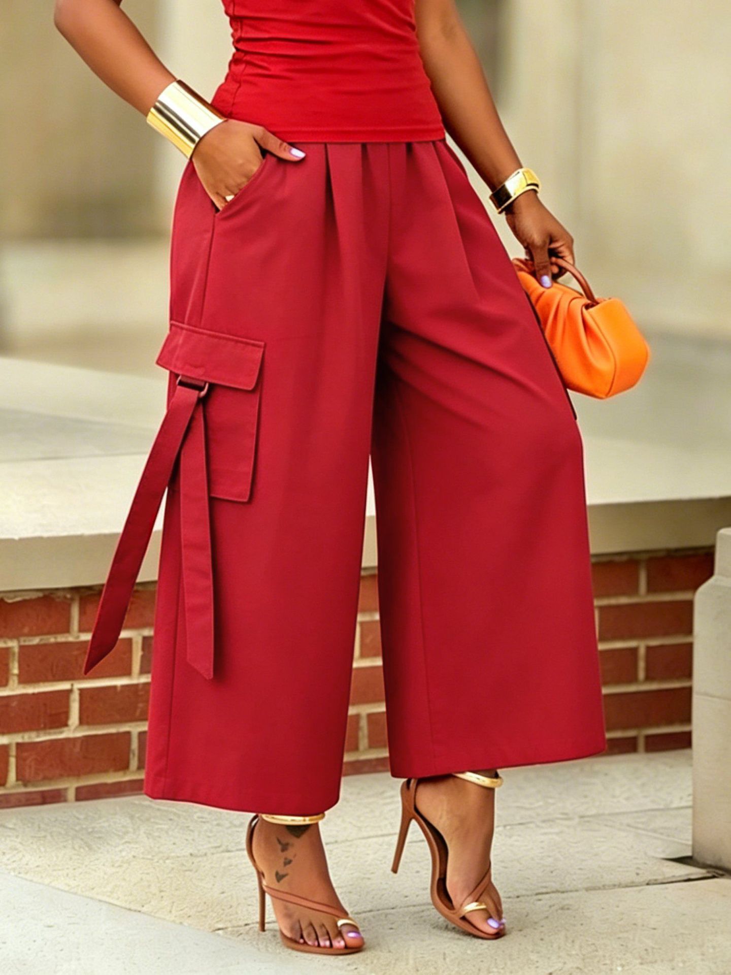 Pocket Drawstring Ankle-Length Cargo Pants