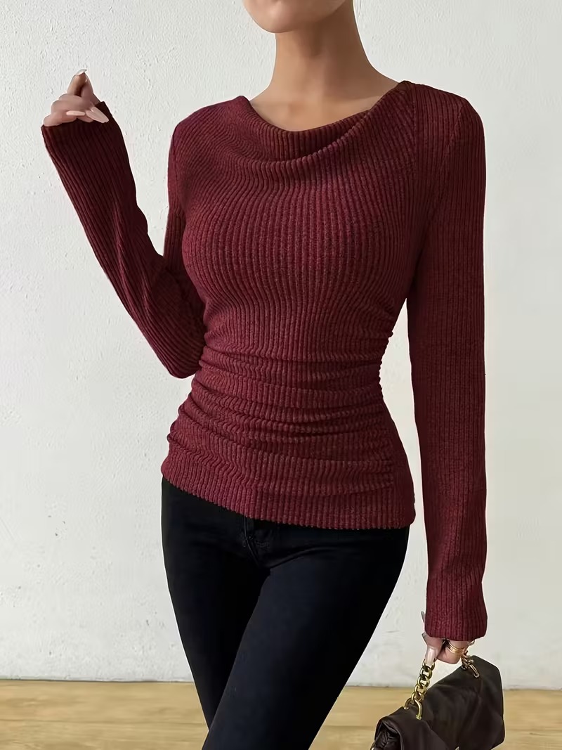 Women's Solid Color Long Sleeve Knit Sweater Casual Top