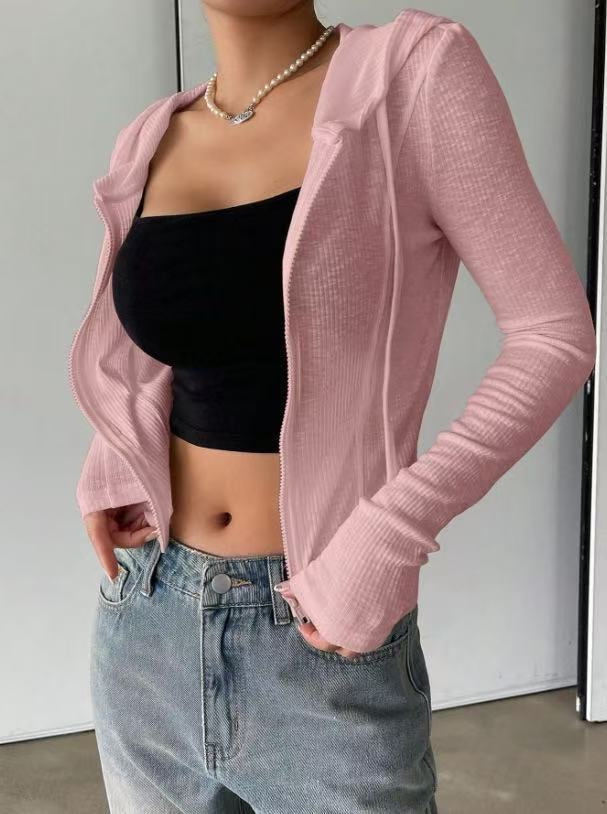 Athletic Slim Fit Cropped Zip-Up Hoodie