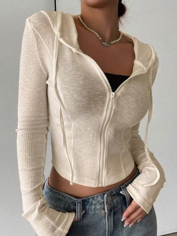 Athletic Slim Fit Cropped Zip-Up Hoodie