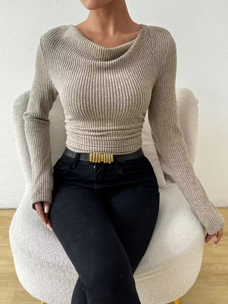 Women's Solid Color Long Sleeve Knit Sweater Casual Top