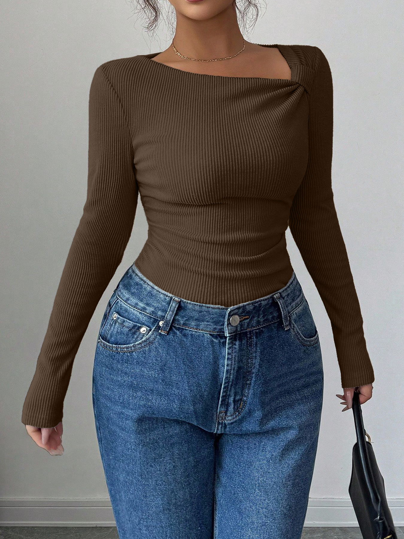 Slanted-neck knit top