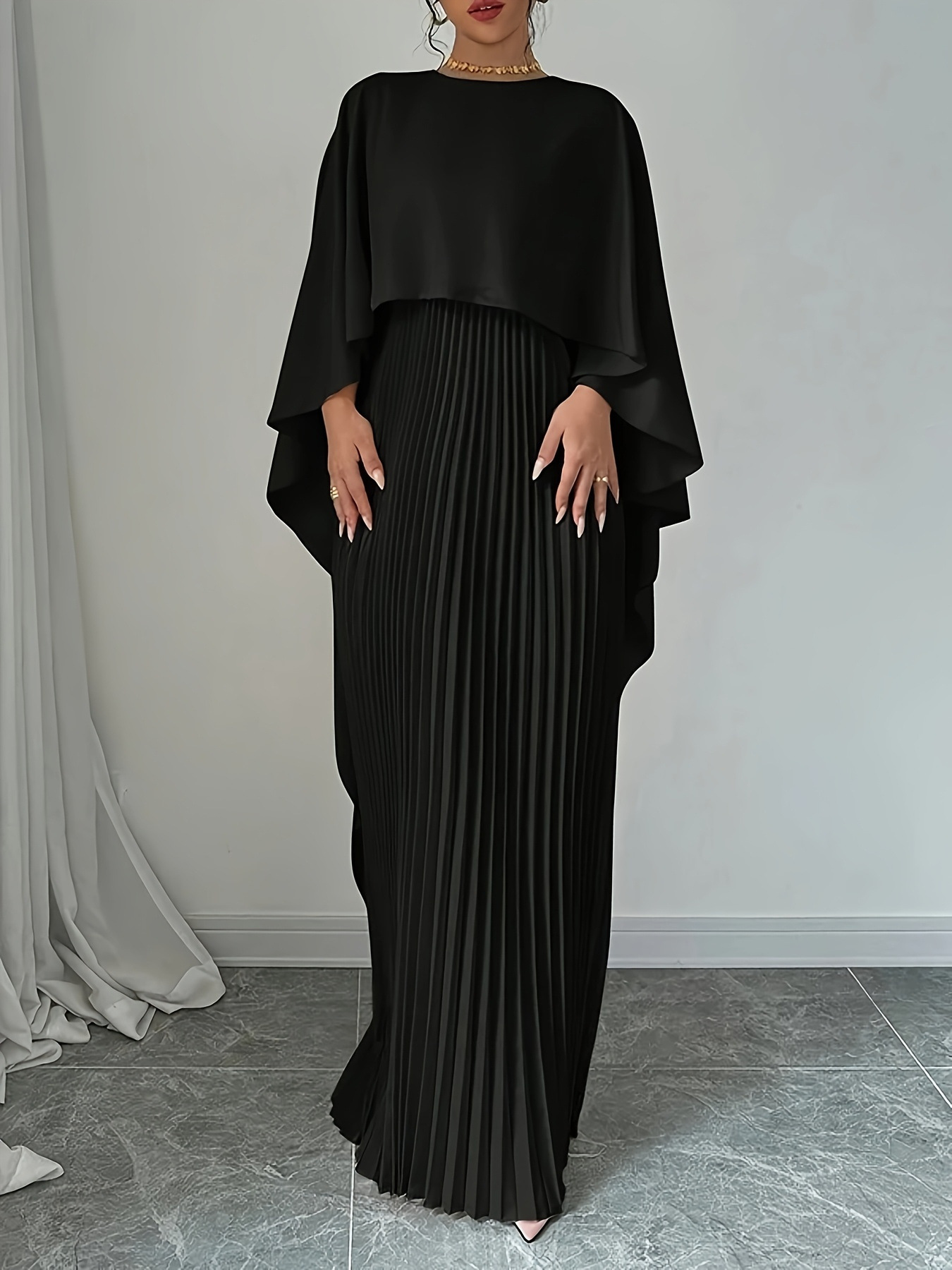 Loose batwing sleeve pleated irregular dress set