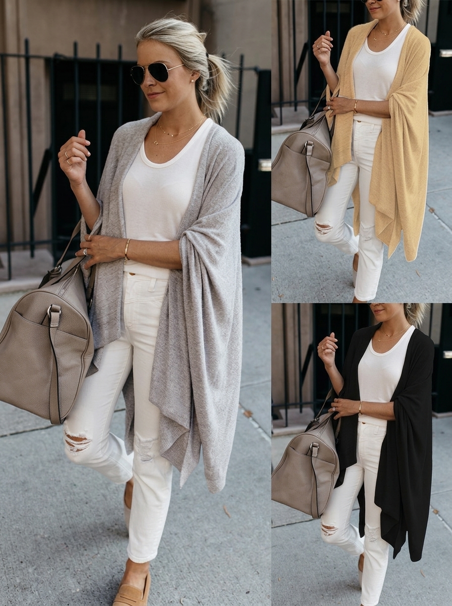 FC668 Women's Knit Cardigan - Mid-Length Loose Fit with Asymmetric Hem, 2025 Fall/Winter New Arrival