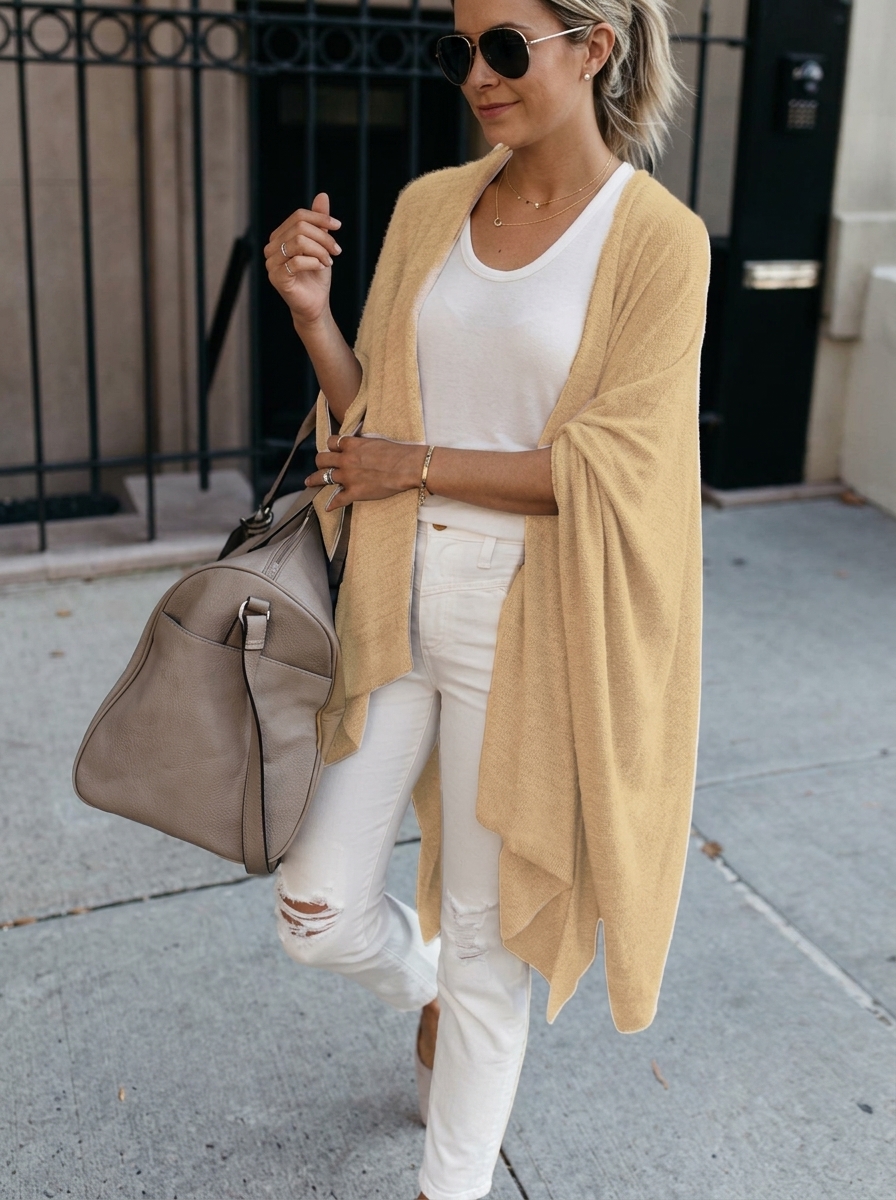 FC668 Women's Knit Cardigan - Mid-Length Loose Fit with Asymmetric Hem, 2025 Fall/Winter New Arrival