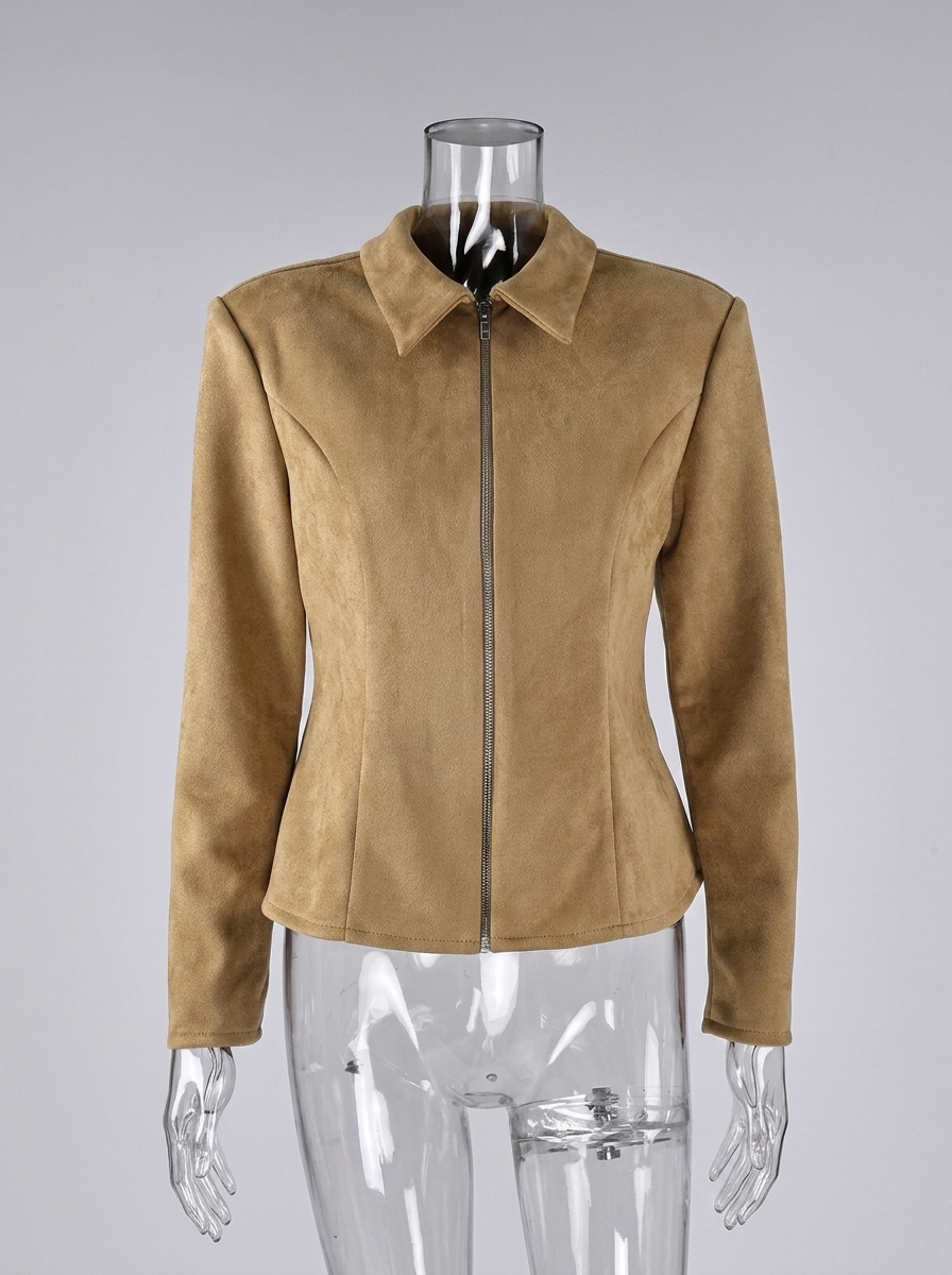 Slimming Suede Vintage Khaki Commute Jacket