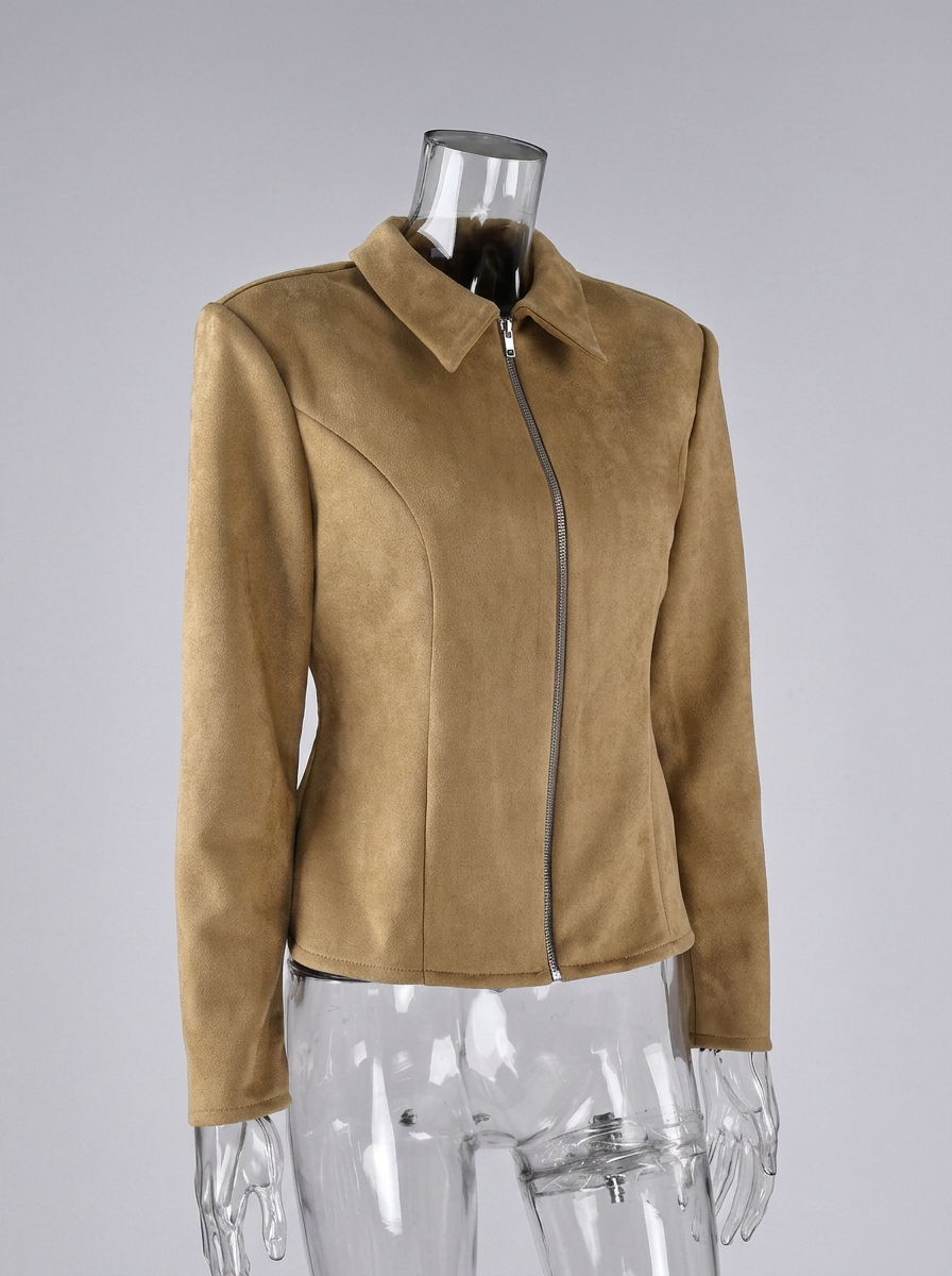 Slimming Suede Vintage Khaki Commute Jacket
