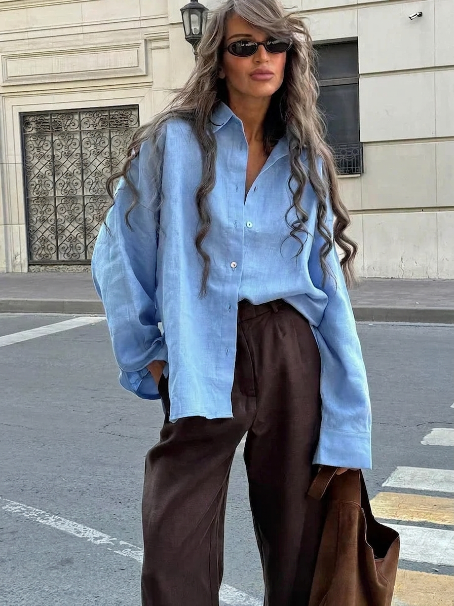 Ice Linen Long-Sleeve Blouse for Office