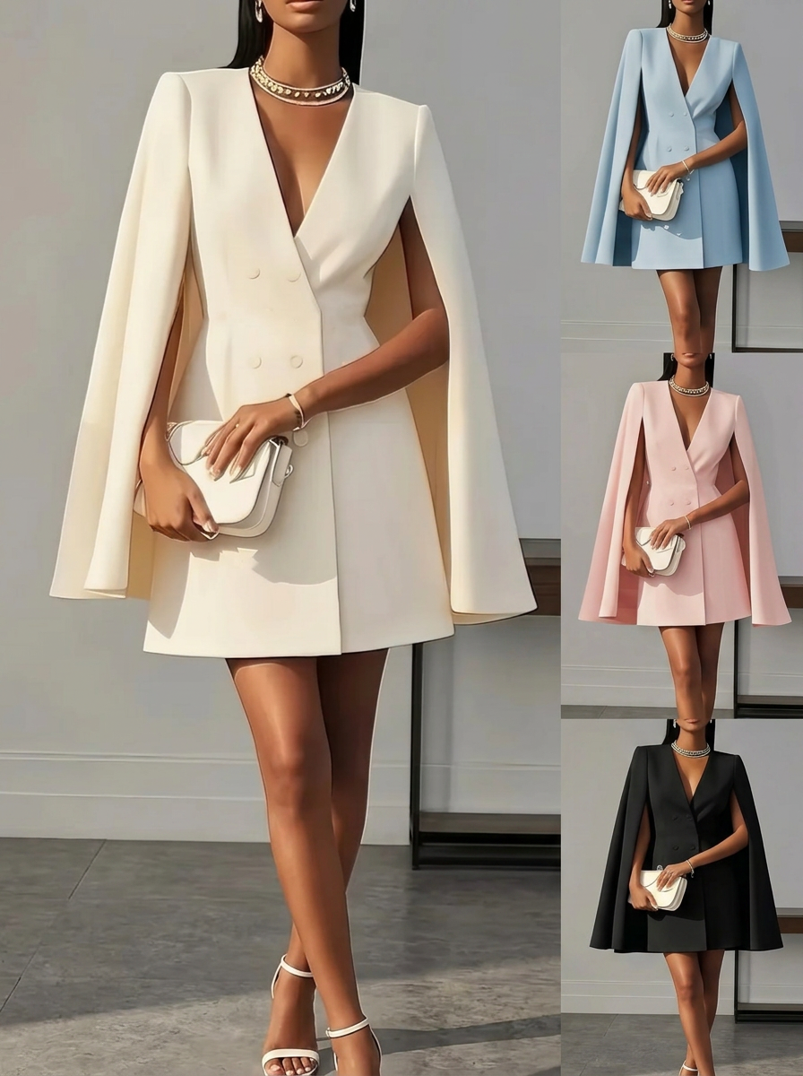 Double-Breasted Cape Blazer Dress