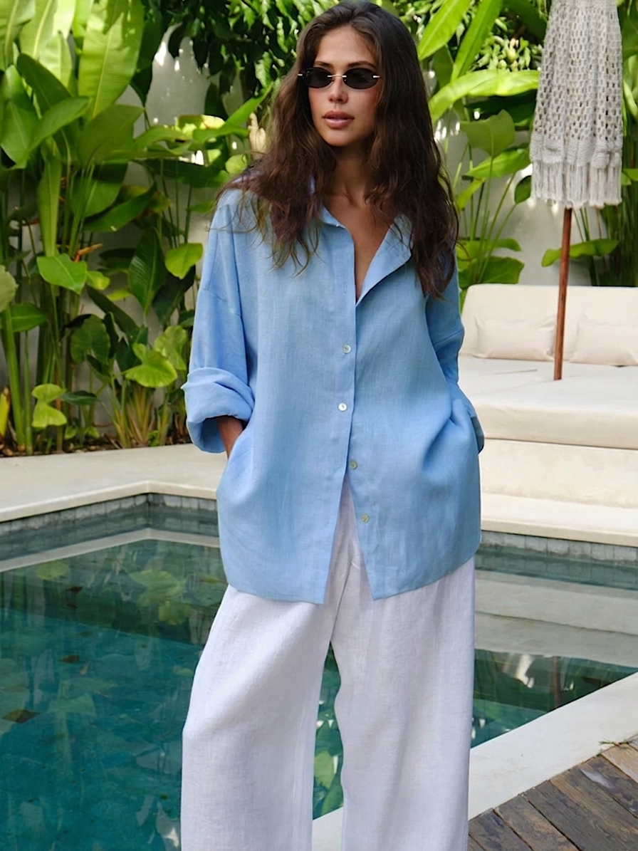 Ice Linen Long-Sleeve Blouse for Office
