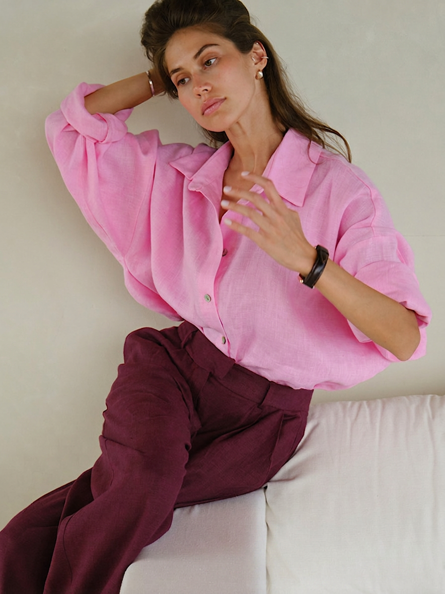 Ice Linen Long-Sleeve Blouse for Office