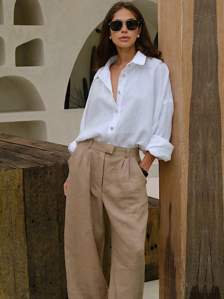 Ice Linen Long-Sleeve Blouse for Office