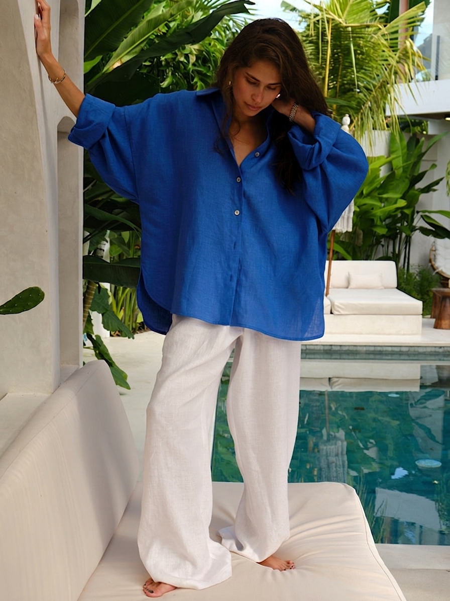 Ice Linen Long-Sleeve Blouse for Office