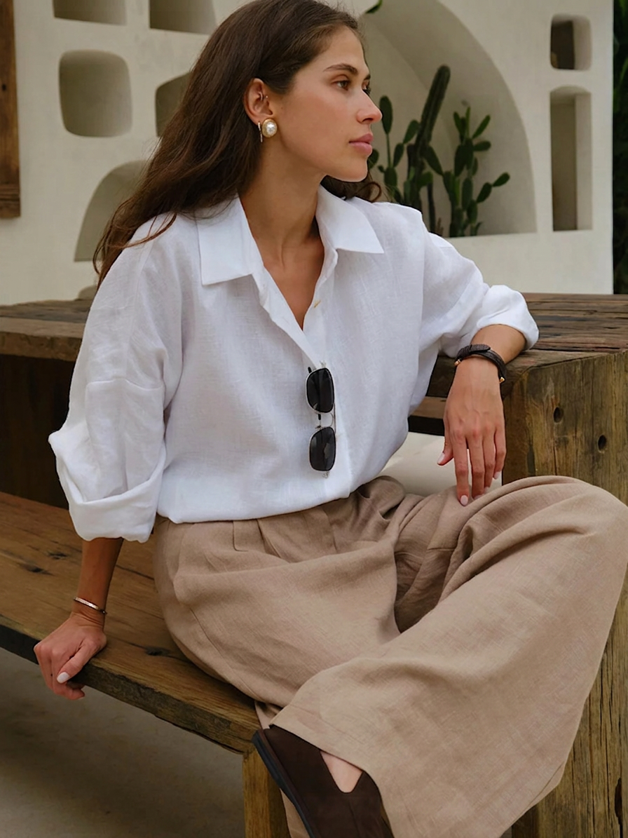 Ice Linen Long-Sleeve Blouse for Office