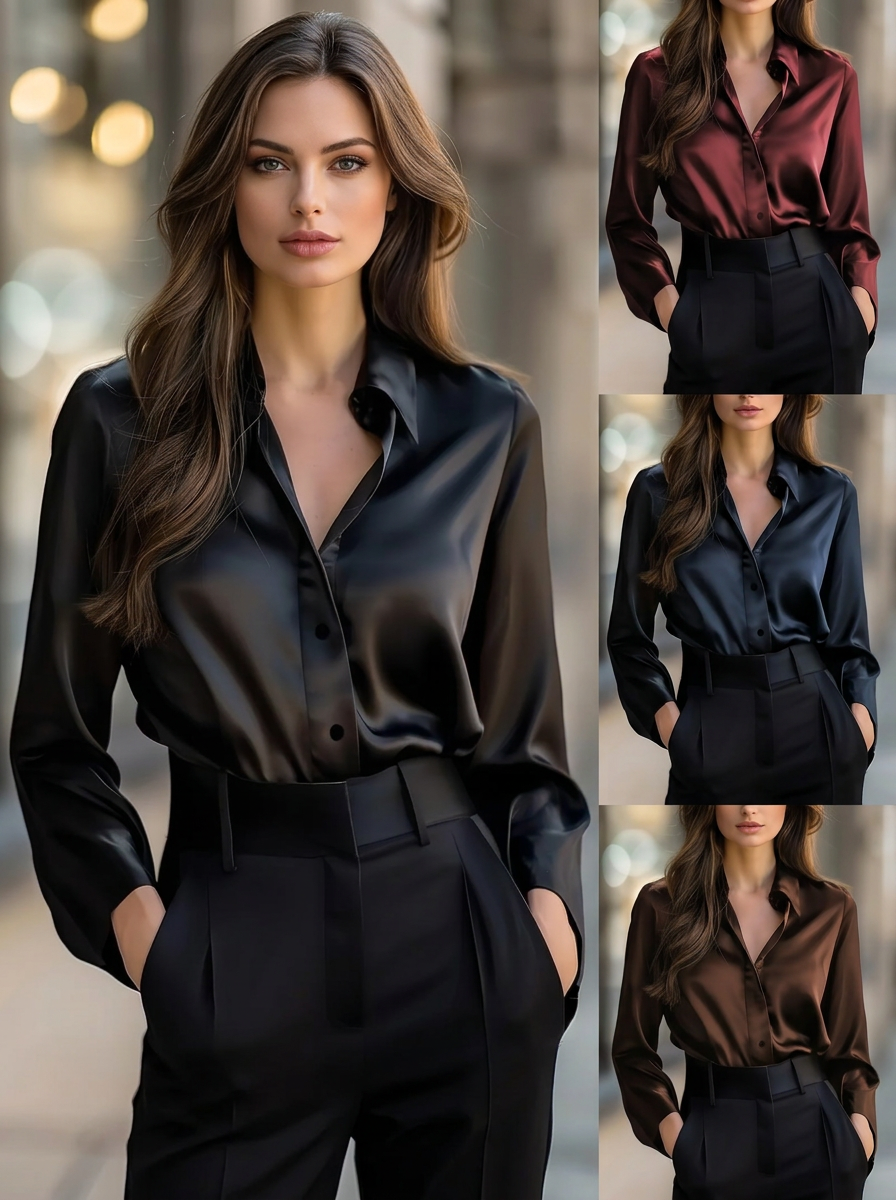 Solid Color Long Sleeve Button-Down Shirt