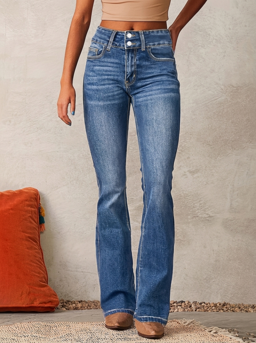 Vintage Stretch Denim Washed Flared Pants
