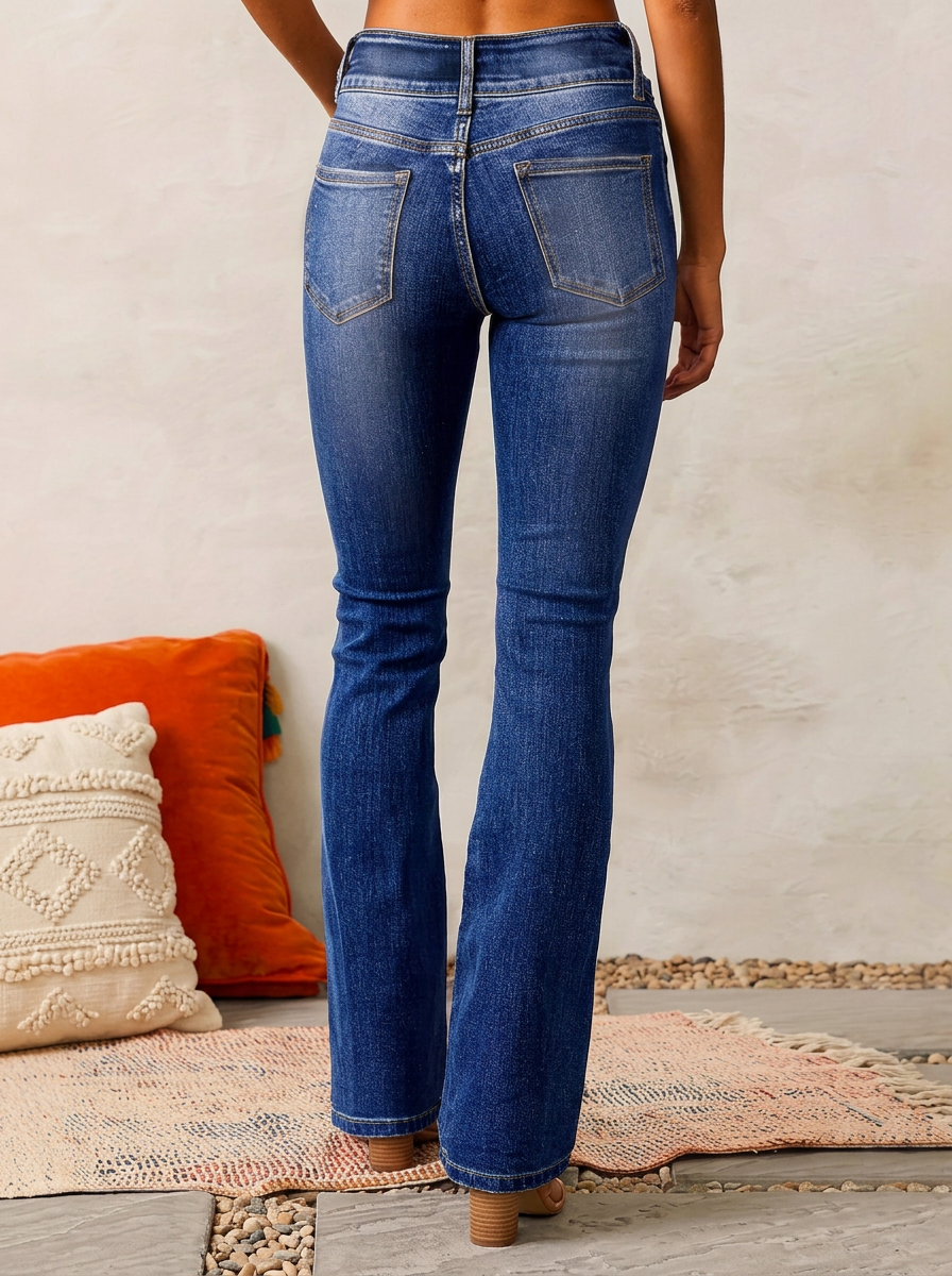 Vintage Stretch Denim Washed Flared Pants