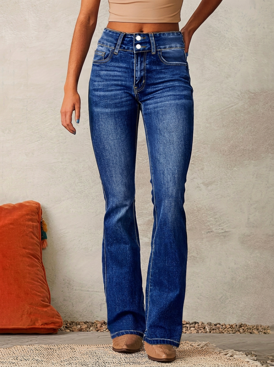 Vintage Stretch Denim Washed Flared Pants