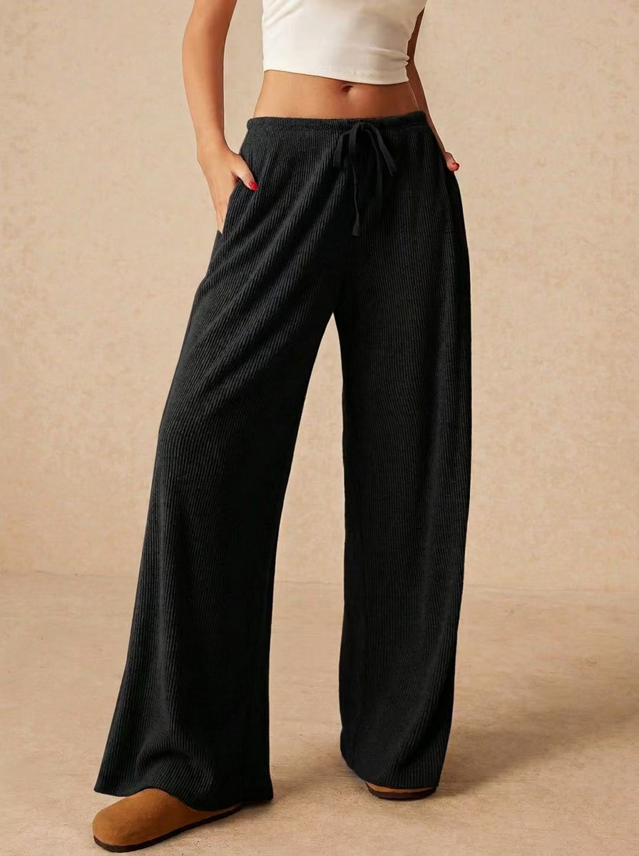 Casual Loose Elastic Waist Wide-Leg Trousers