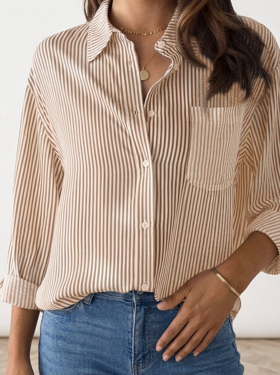 Loose-fit casual long-sleeve striped shirt