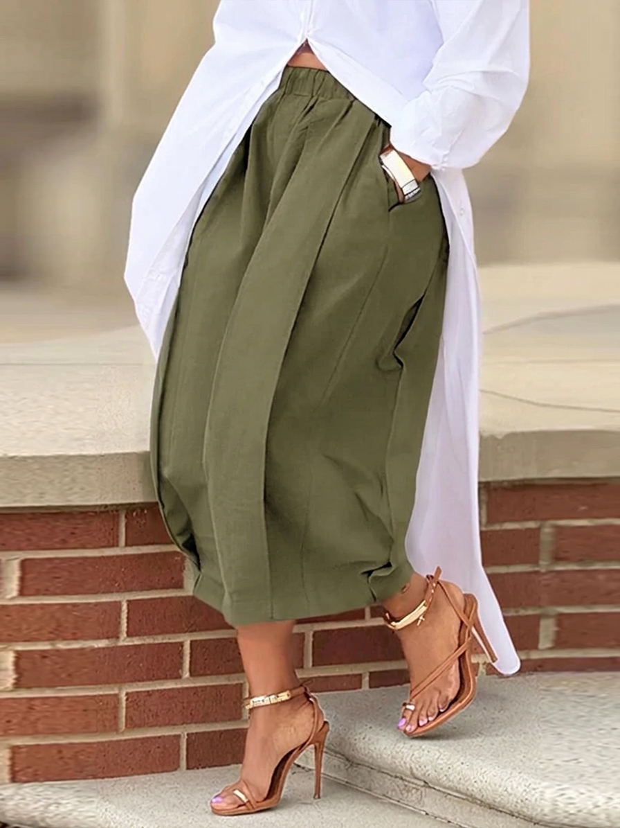 Solid color loose comfortable casual elastic waist slimming 7/8 wide leg pants