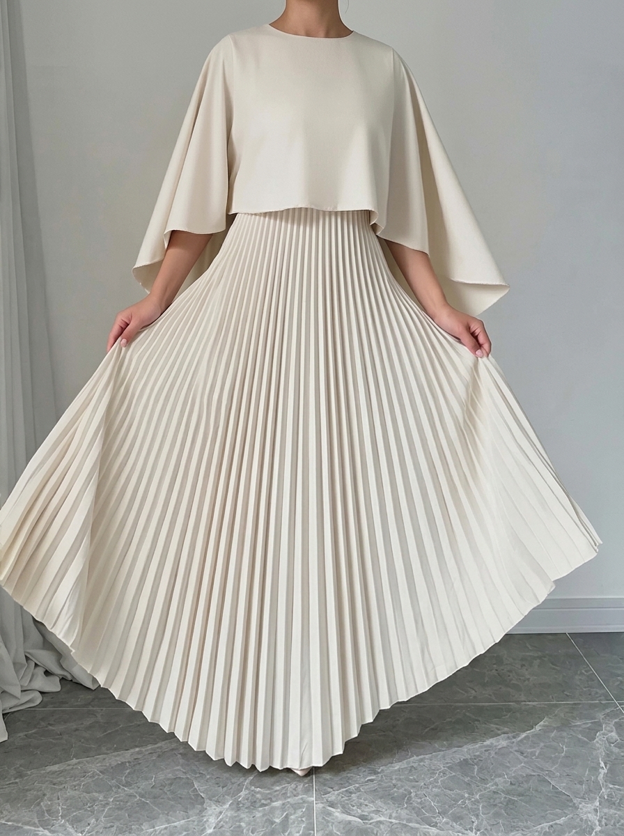Loose Batwing Sleeve Pleated Asymmetric Two-Piece Set
