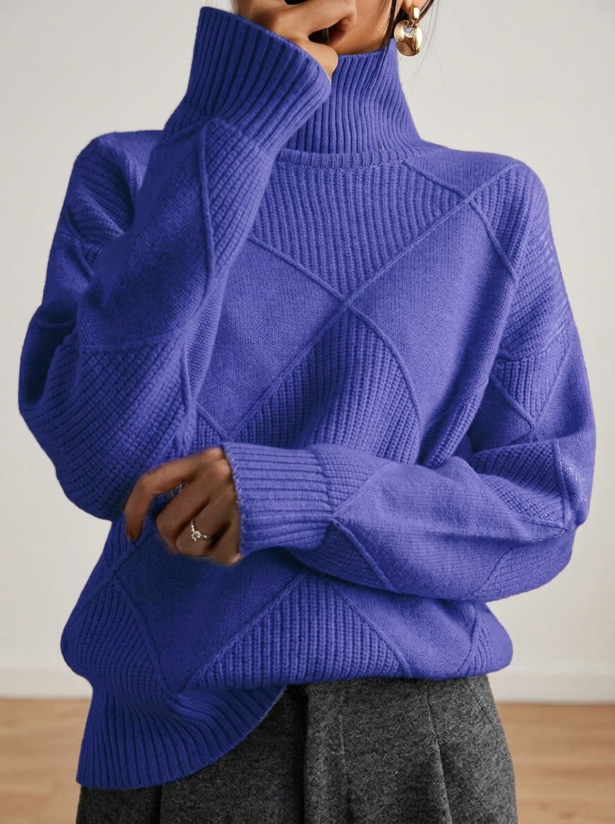 Trendy diamond-pattern smooth solid-color pullover sweater